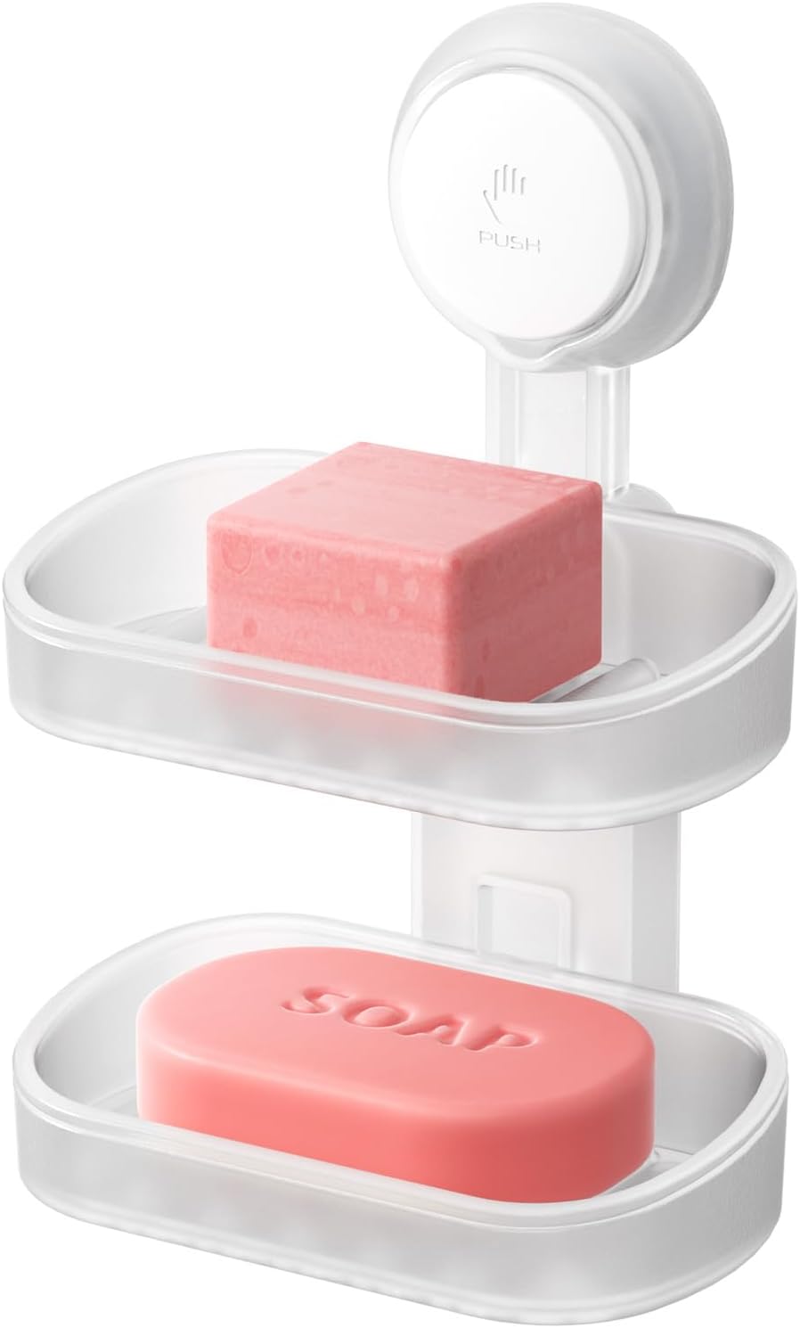 TAILI Double Layer Soap Dish Suction Cup Soap Holder, Strong Sponge Holder for Shower, Bathroom, Tub and Kitchen Sink, Drill-Free, Removable
