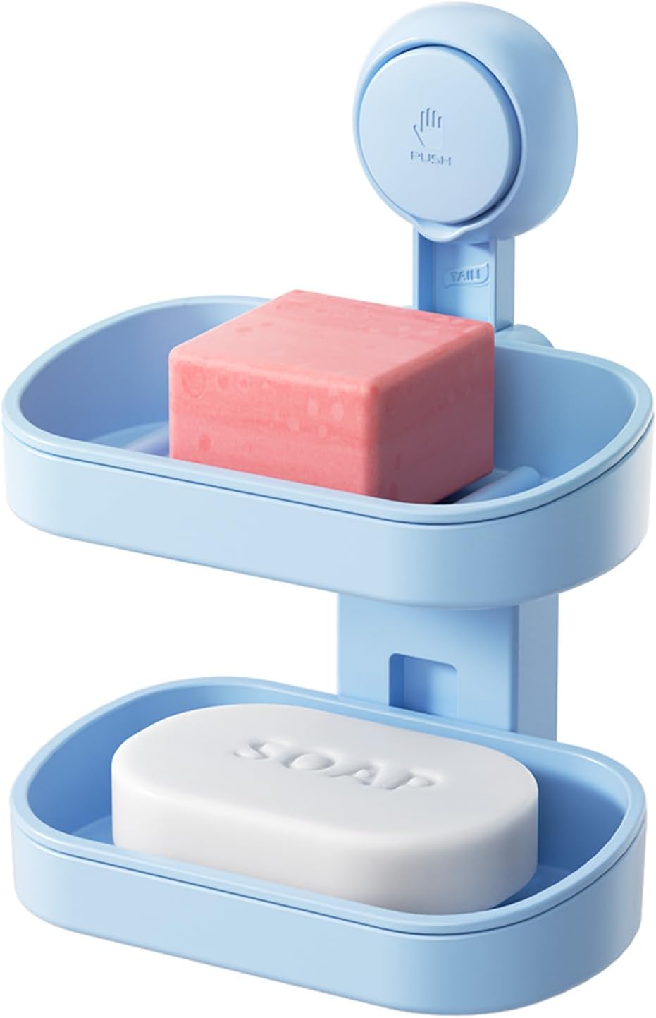 TAILI Double Layer Soap Dish Suction Cup Soap Holder, Strong Sponge Holder for Shower, Bathroom, Tub and Kitchen Sink, Drill-Free, Removable