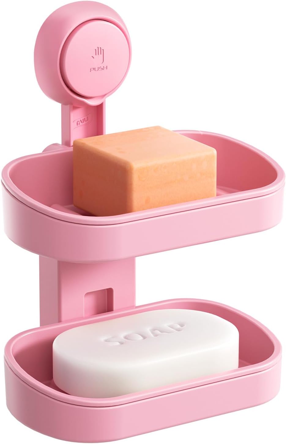 TAILI Double Layer Soap Dish Suction Cup Soap Holder, Strong Sponge Holder for Shower, Bathroom, Tub and Kitchen Sink, Drill-Free, Removable