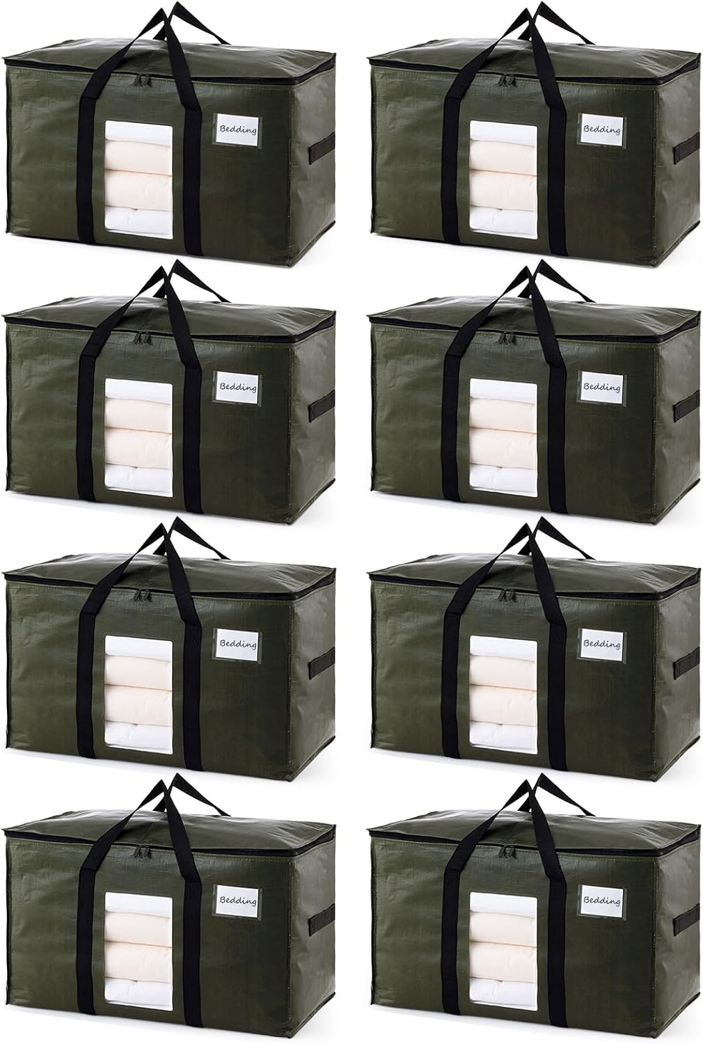 TAILI Extra Large Moving Bags,Black Heavy Duty Totes For Storage with Visible Window, Wrap Around Handles, Storage Bags for Space Saving, Alternative to Moving Boxes- Green