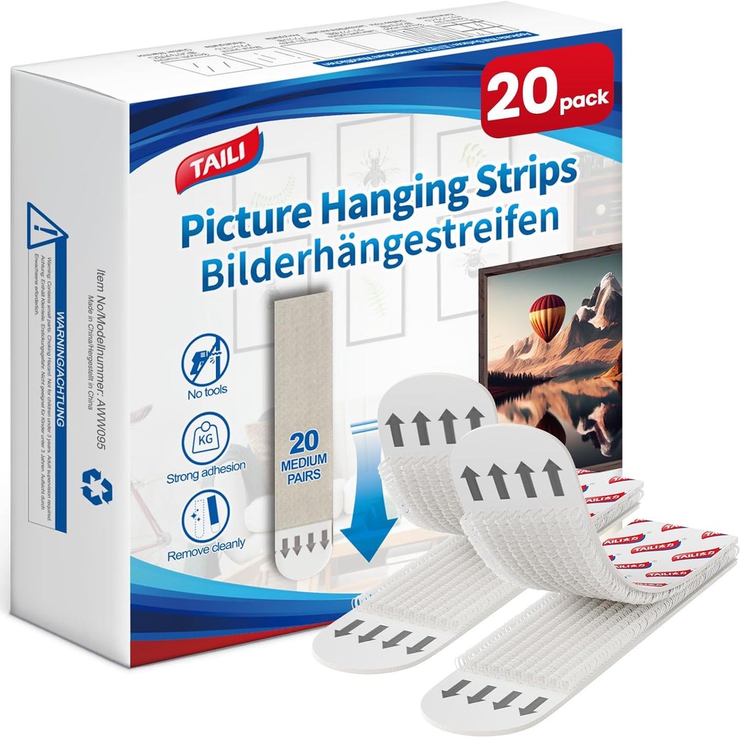 TAILI Picture Hanging Strips Heavy Duty, Frame Hanger for Walls, Pictures Haing Kit Without Nail, Damage Free Adhesive Poster for Decor, Art, Mirror