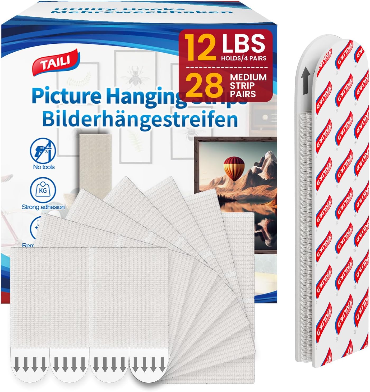 TAILI Picture Hanging Strips Heavy Duty, Frame Hanger for Walls, Pictures Haing Kit Without Nail, Damage Free Adhesive Poster for Decor, Art, Mirror