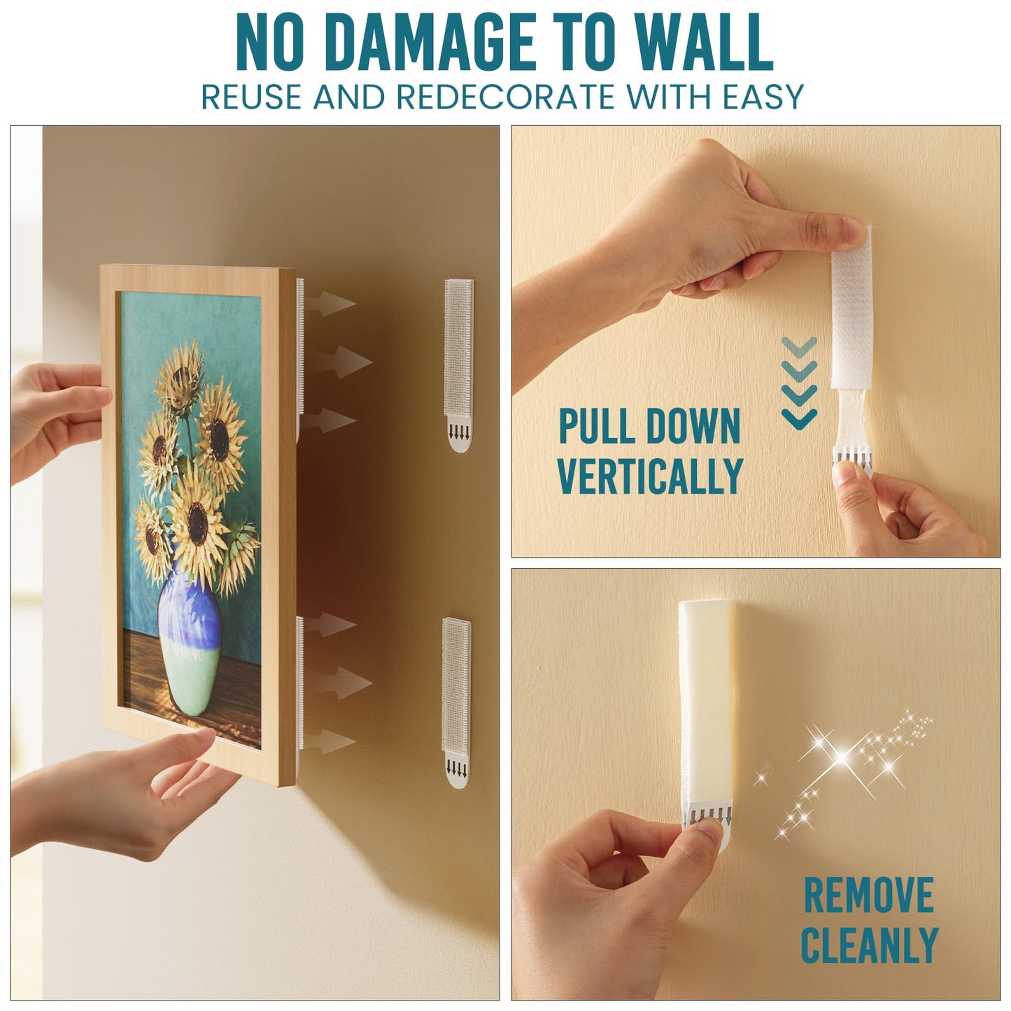 TAILI Picture Hanging Strips Heavy Duty, Frame Hanger for Walls, Pictures Haing Kit Without Nail, Damage Free Adhesive Poster for Decor, Art, Mirror