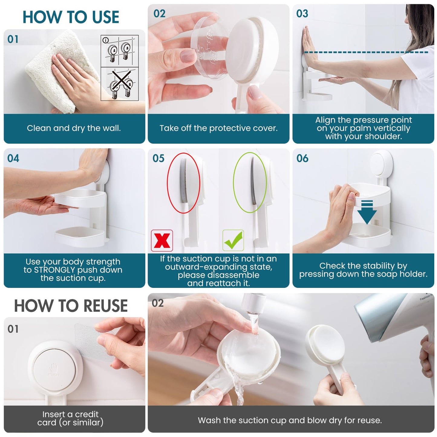 TAILI Double Layer Soap Dish Suction Cup Soap Holder, Strong Sponge Holder for Shower, Bathroom, Tub and Kitchen Sink, Drill-Free, Removable