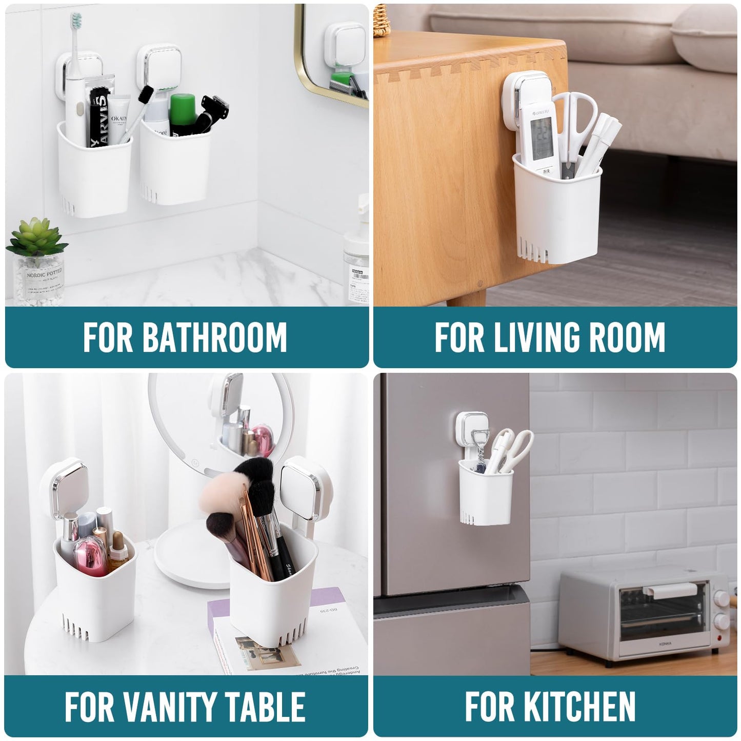 TAILI Powerful Suction Toothbrush Holder for Shower Wall, No Nail, No Glue! Self-draining Shower Cup for Toothpaste, Toothbrush, Kitchen Tableware, Strong Suction Cup Razor Holders for Bathroom, White