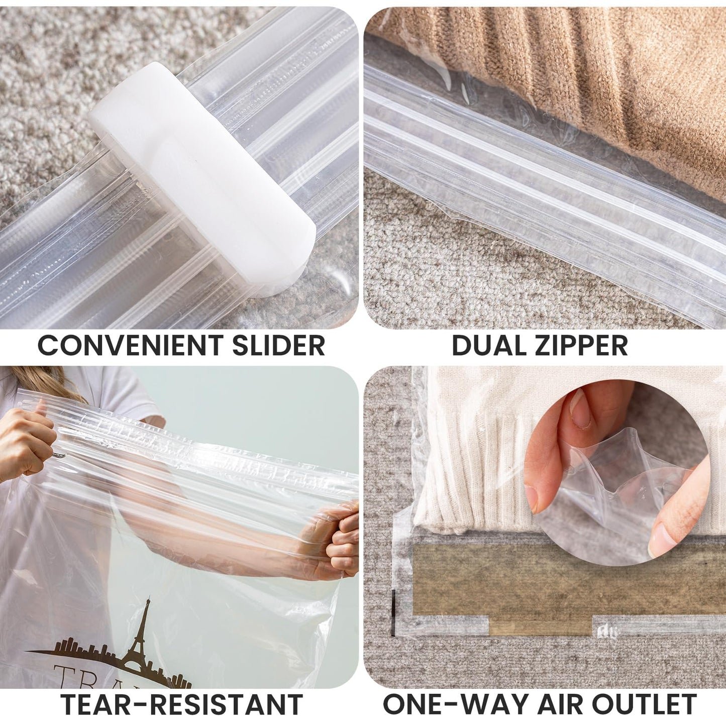 TAILI 12 Pack Travel Compression Bags, Roll Up Space Saver Bags (6 Large+6 Medium), No Vacuum Needed Reusable Packing for Luggage, Suitcase, Backpack, Travel Essentials, Clear