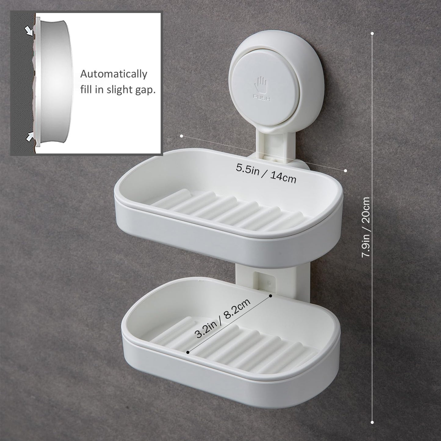 TAILI Double Layer Soap Dish Suction Cup Soap Holder, Strong Sponge Holder for Shower, Bathroom, Tub and Kitchen Sink, Drill-Free, Removable