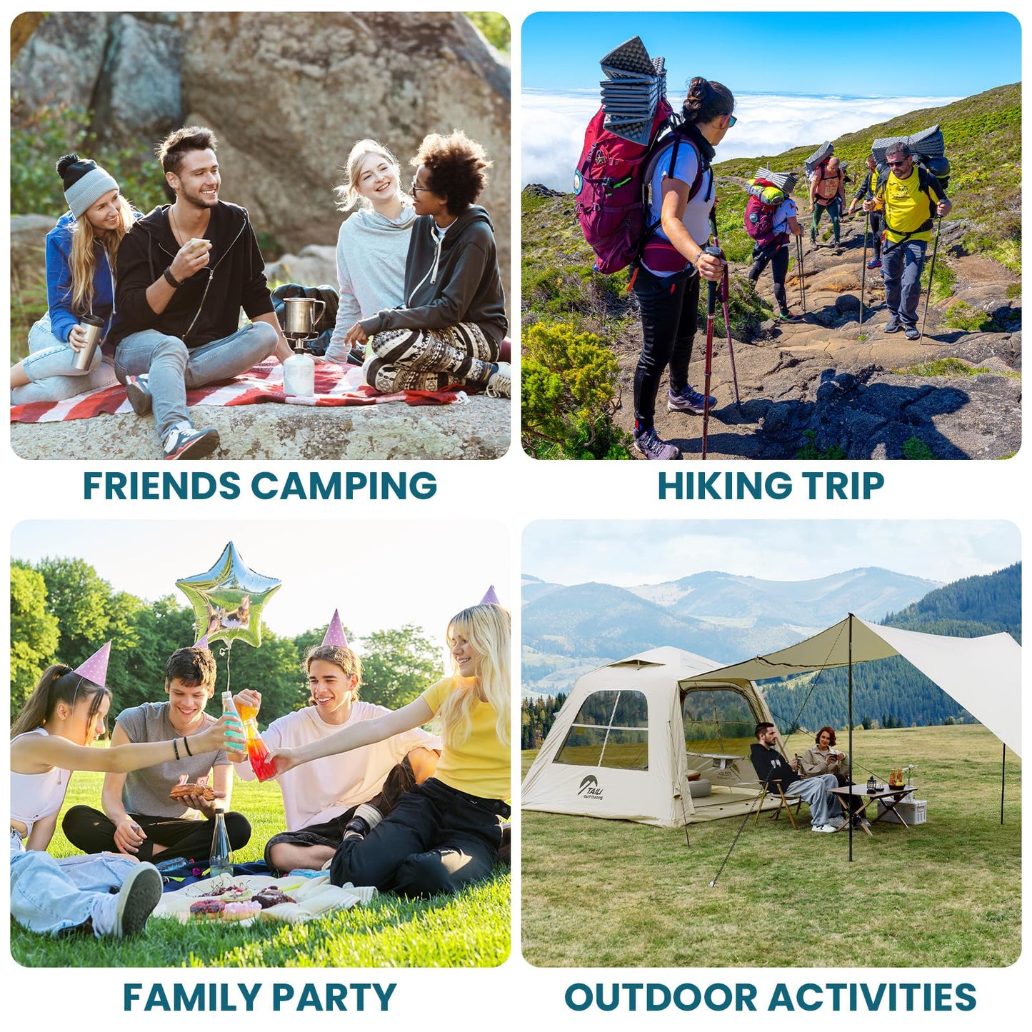 TAILI Inflatable Blow Up Tent for Camping with Hand Pump for 4-6 Person, Easy Setup Outdoor Inflatable Oxford Waterproof Air Tent House for Family Camping Adult, Khaki