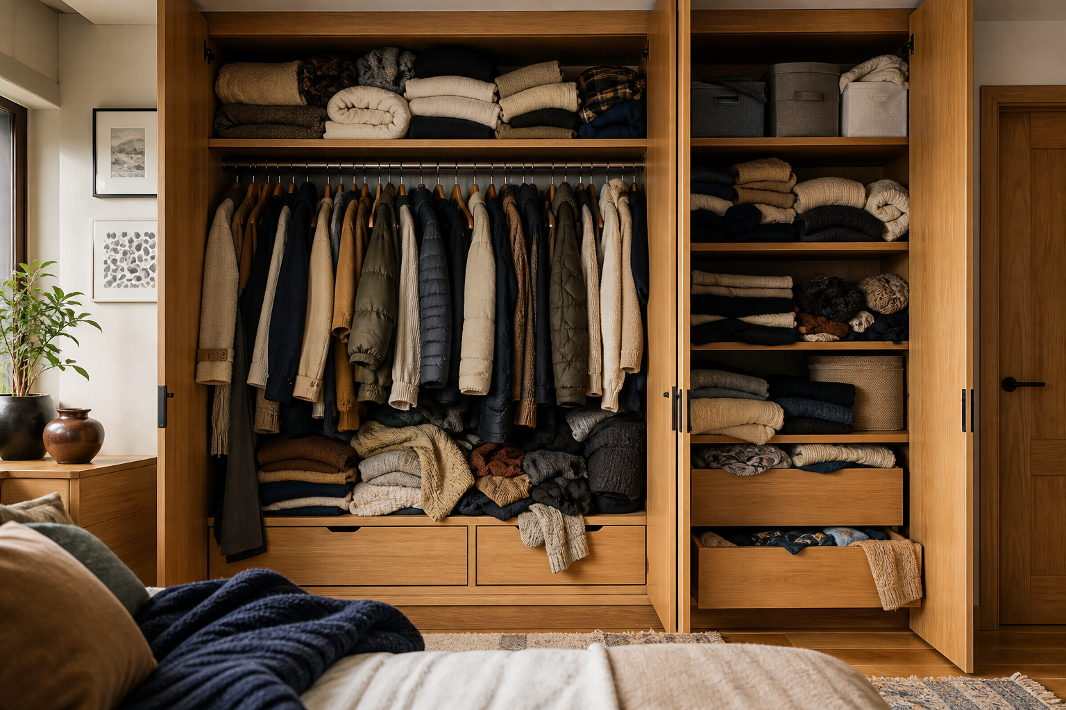 Seasonal clothing stored compactly