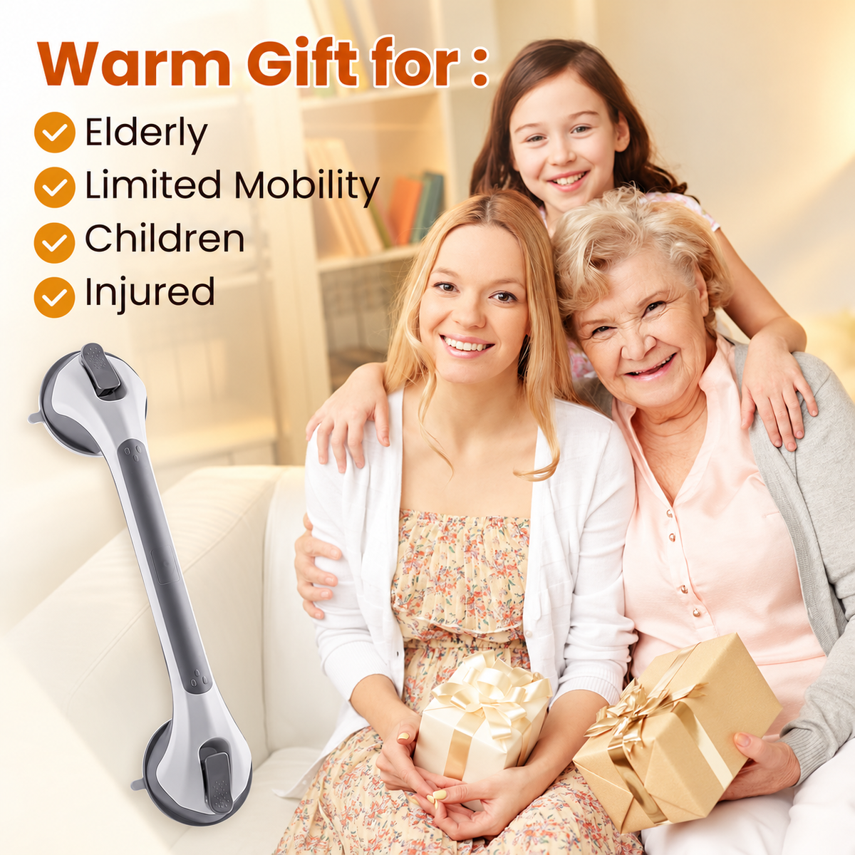 TAILI 16.8" Suction Shower Grab Bar – No Drilling, Removable Balance Assist