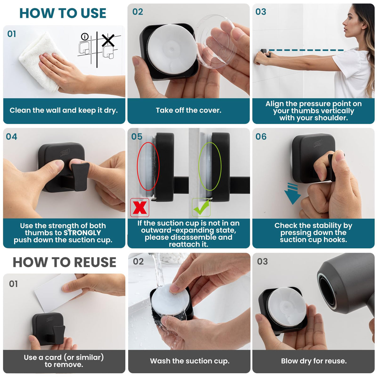 TAILI Shower Hooks Suction Cup, Towel Hooks for Bathrooms, Stainless Steel
