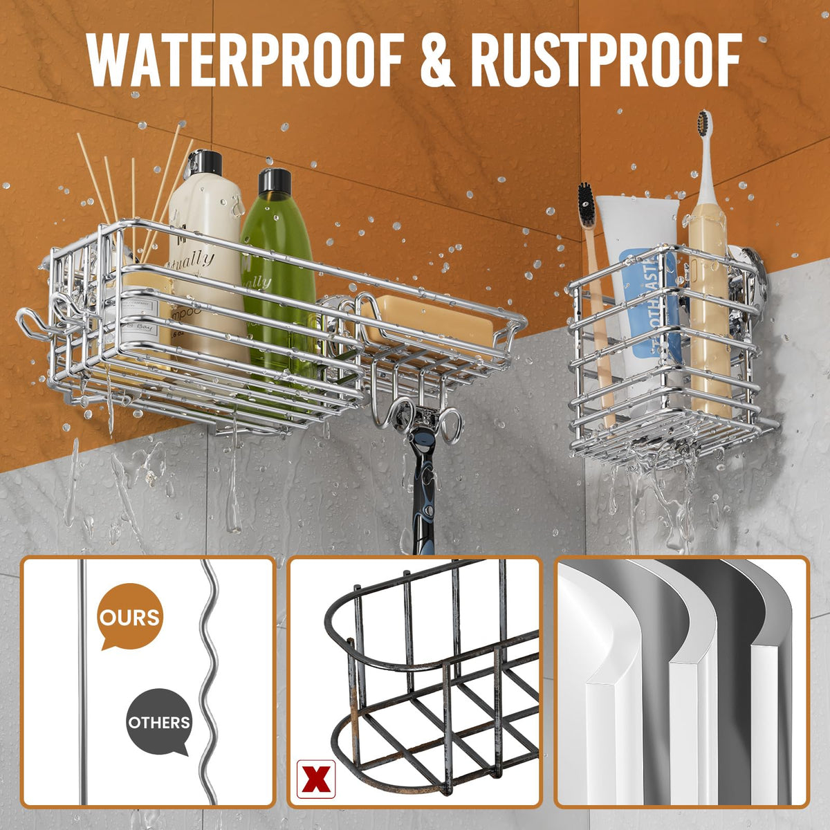 TAILI Shower Caddy Suction Cup, 3 Pack Heavy Duty Bathroom Organizer