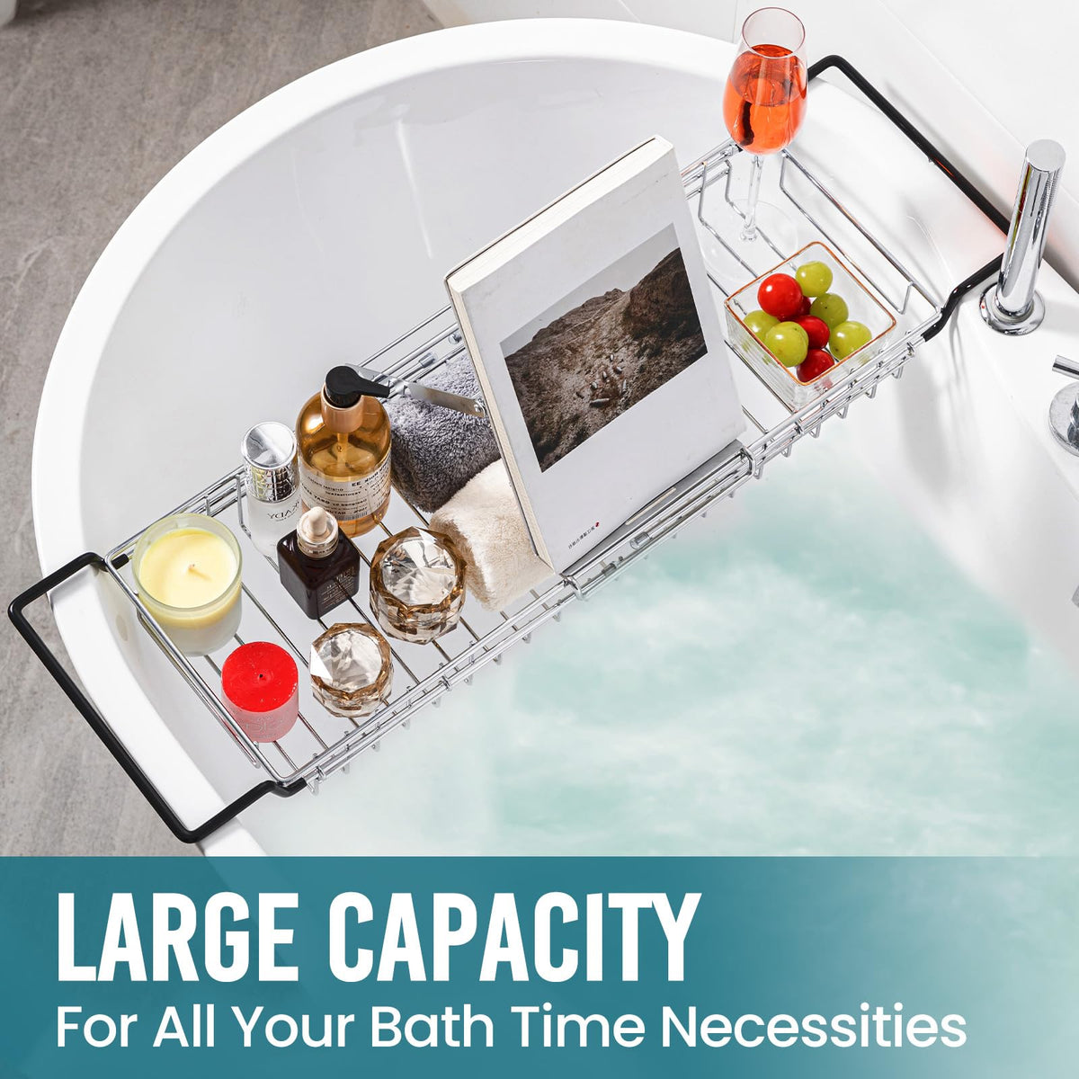 TAILI Bathtub Tray Table for Luxury Bath, Expandable Wide Bthtub Caddy