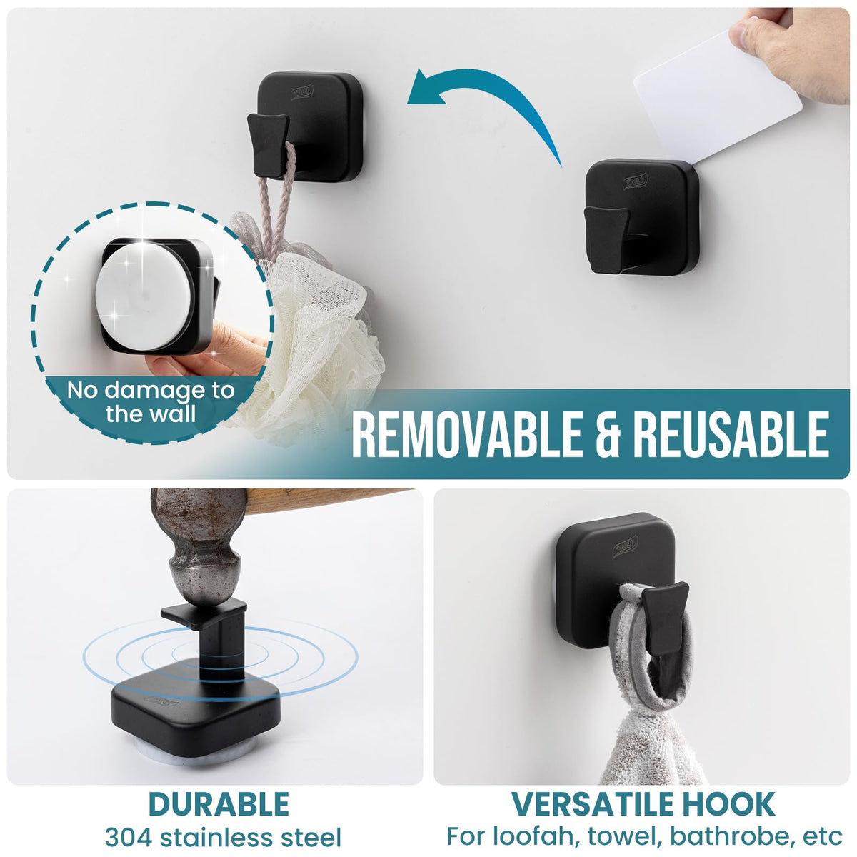 TAILI Shower Hooks Suction Cup, Towel Hooks for Bathrooms, Stainless Steel