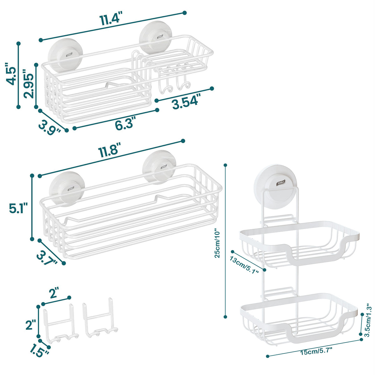 TAILI Line Series Suction Shower Caddy & TRACE Series Suction Soap Dish Bundle – No-Drill Metal Bathroom Organizer with Double-Layer Stainless Steel Design