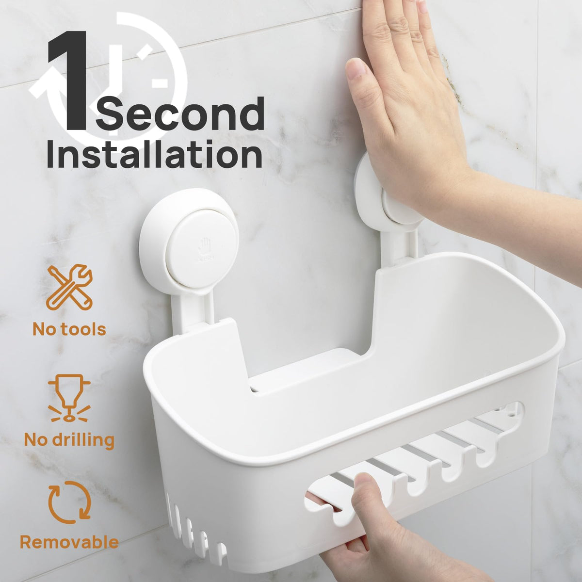 TAILI Suction Cup Shower Caddy Set, No-Drilling Bathroom Shelf with Soap & Toothbrush Holder, Waterproof, White