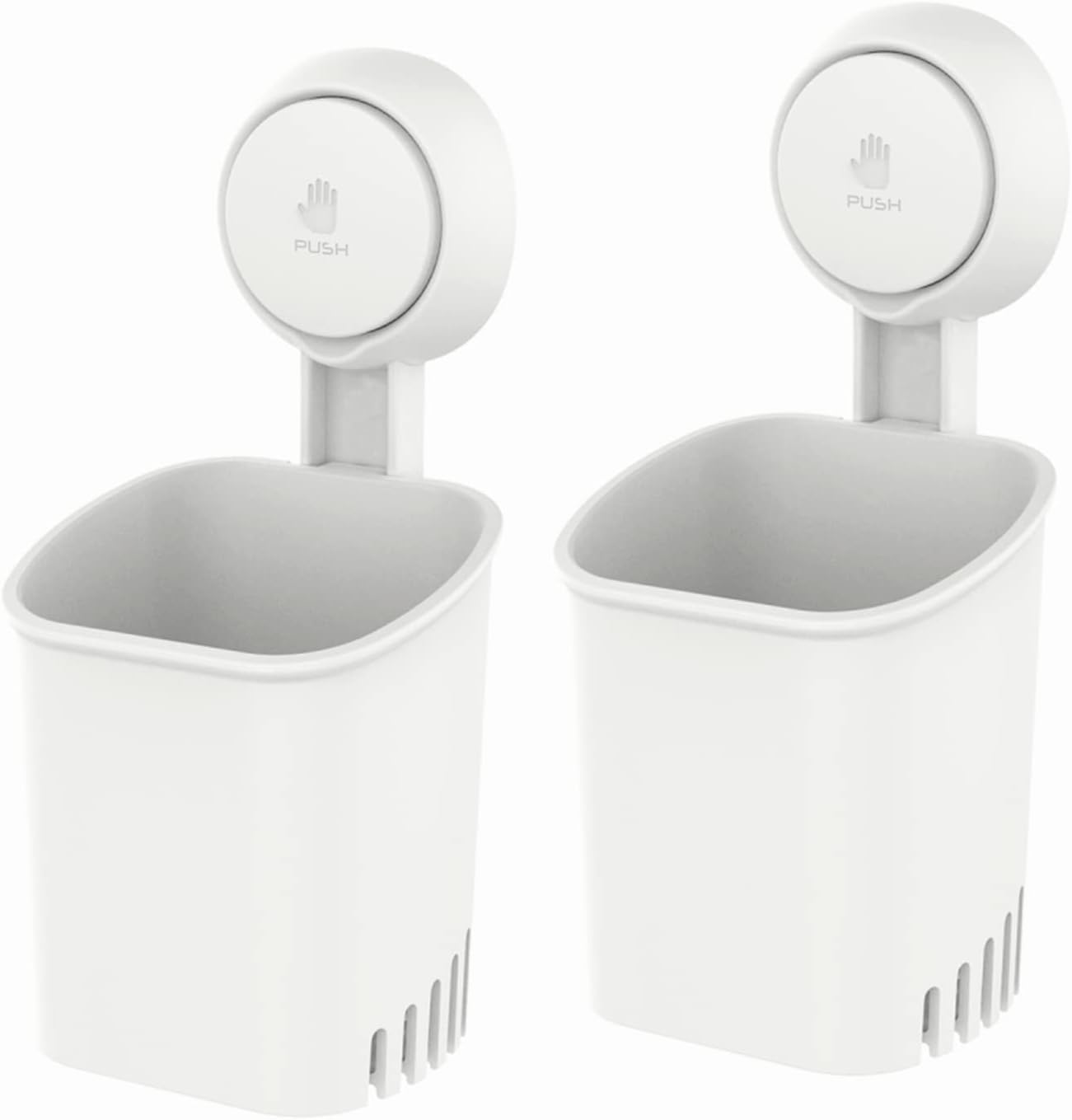 LEVERLOC Powerful Suction Cup Toothbrush Holder, Drill-Free Wall Shower Holder for Toothbrush, Toothpaste, Razor, Removable Suction Cup in Shower, Self-draining Kitchen Tableware Organizer, White