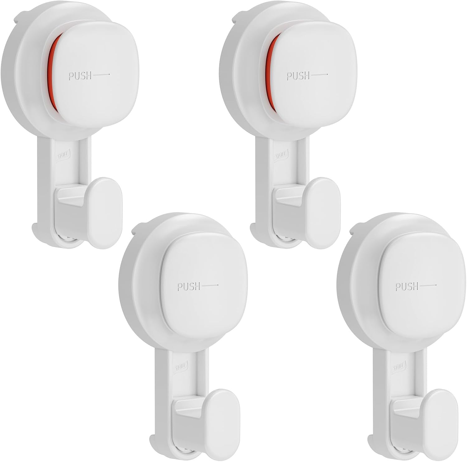 TAILI Visible Safety Indicator Suction Cup Hooks 4-Pack White Shower Wall Hook