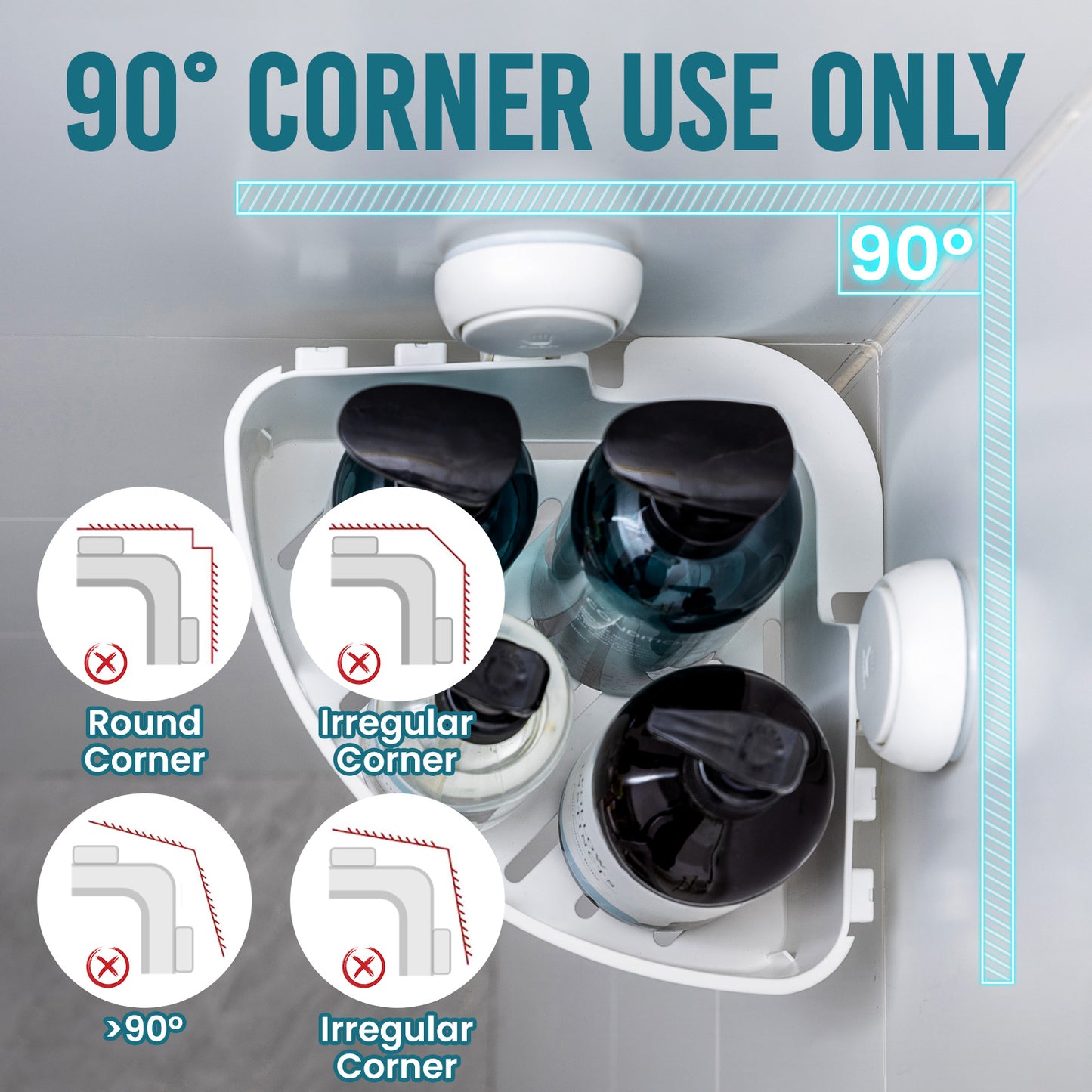 TAILI Corner Shower Caddy Suction Cups Heavy Duty,Small Bathroom Shower Shelf Storage Basket Wall Mounted Organizer for Shampoo,Conditioner,Plastic Shower Rack for Kitchen,Drill-Free Removable