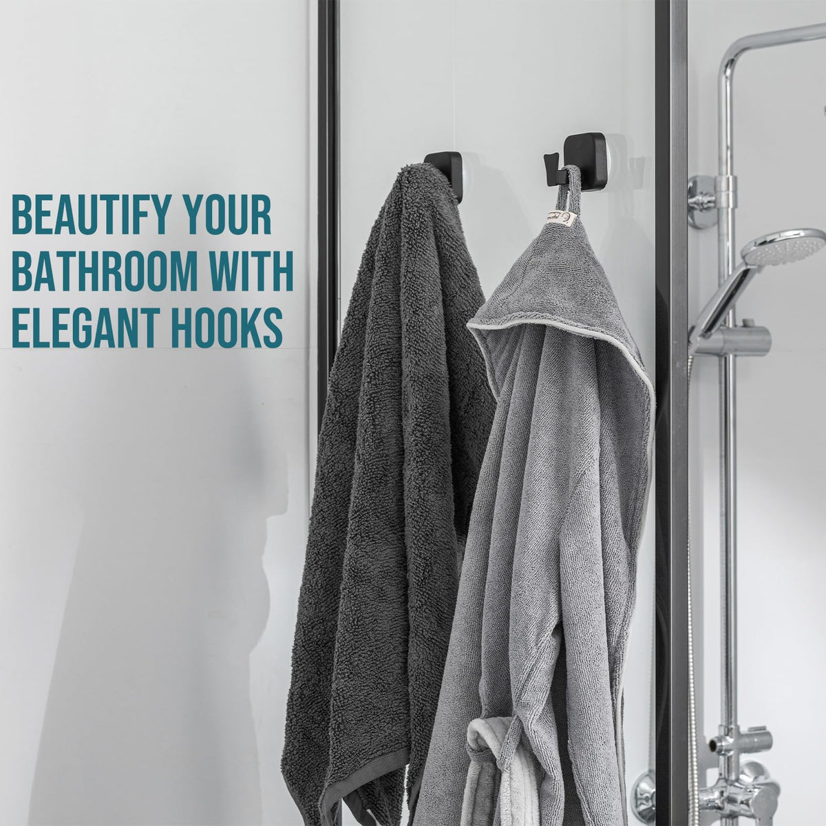 TAILI Shower Hooks Suction Cup, Towel Hooks for Bathrooms, Stainless Steel