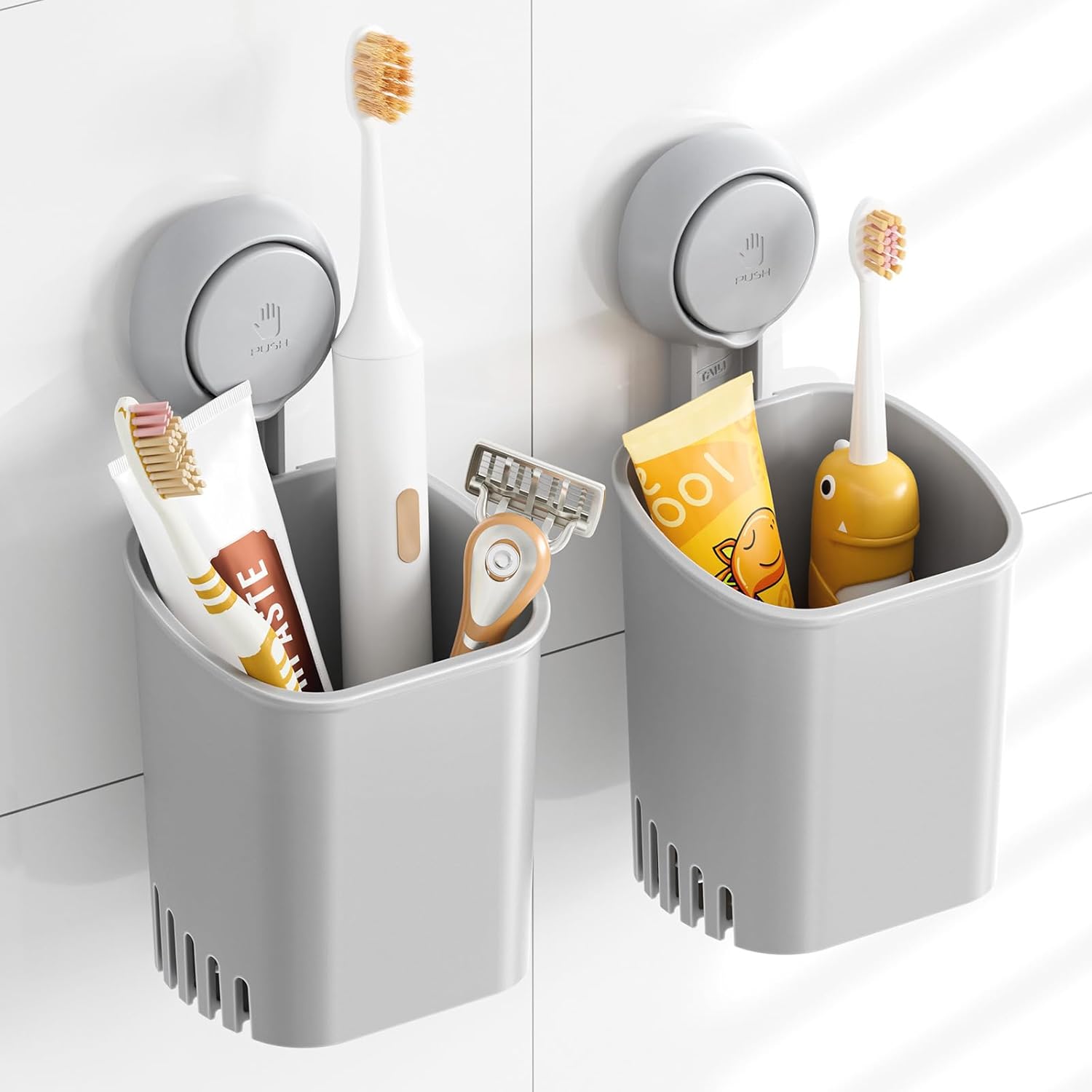 TAILI Suction Toothbrush Holder 2 Pack, Tumblers Replacement Shower Toothbrush Holder for Wall, Powerful Toothpaste Toothbrush Suction Cup, Self-draining Shower Razor Holder, Kitchen Tableware Holder