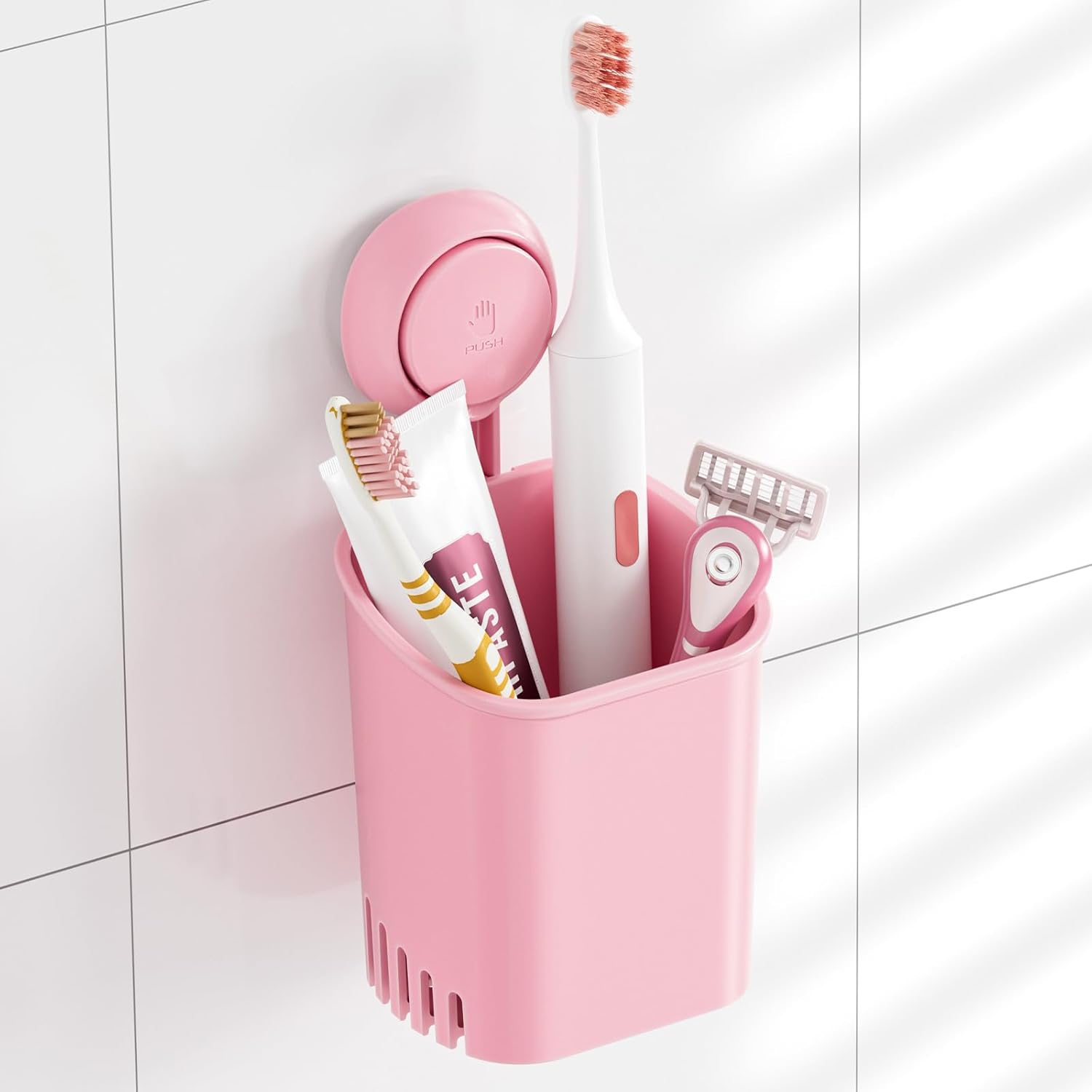 TAILI Suction Toothbrush Holder for Shower Wall, No Nail, No Glue, No Tool! Self-draining Shower Cup for Razor, Toothpaste, Kitchen Tableware, Strong Suction Cup Toothbrush Holders for Bathroom