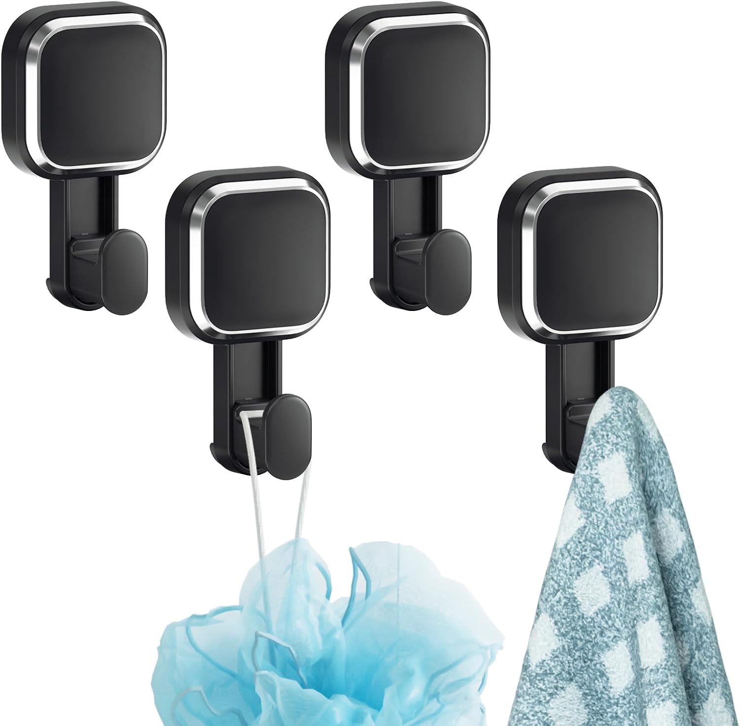 TAILI 4 Pack Suction Cup Hooks for Inside Shower, Powerful Vacuum Suction Shower Holders for Towel, Loofah, Clothes, Damage Free Hanging Versatile Utility Wall Hooks, Easy to Install and Remove
