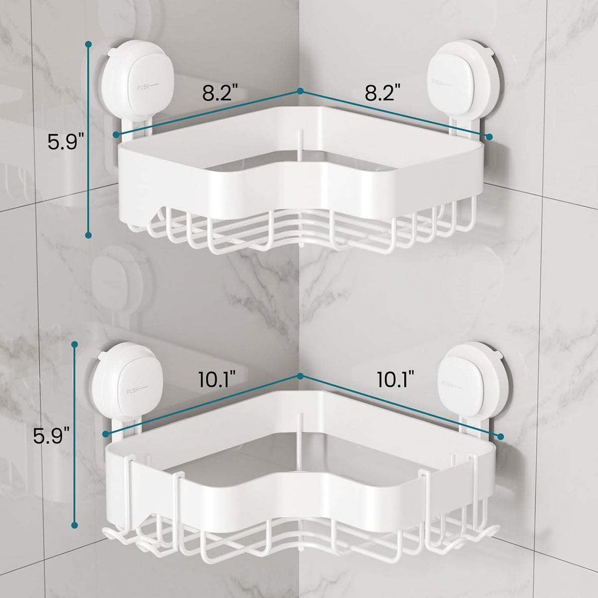 TAILI Corner Shower Caddy Suction Cup, 2 Pack Shower Shelf With Hook