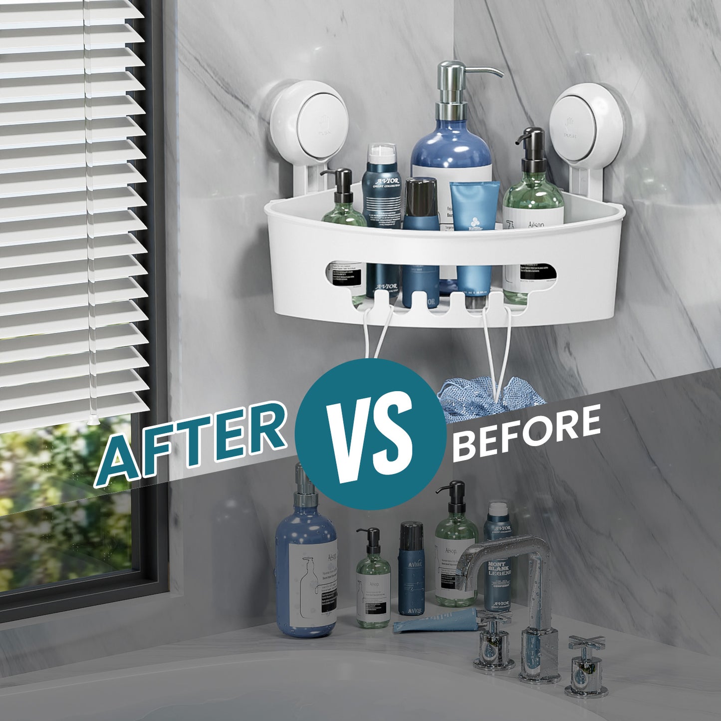 TAILI Corner Shower Caddy Suction Cups Heavy Duty,Small Bathroom Shower Shelf Storage Basket Wall Mounted Organizer for Shampoo,Conditioner,Plastic Shower Rack for Kitchen,Drill-Free Removable