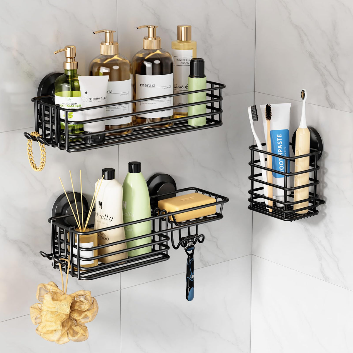 TAILI Shower Caddy Suction Cup, 3 Pack Heavy Duty Bathroom Organizer