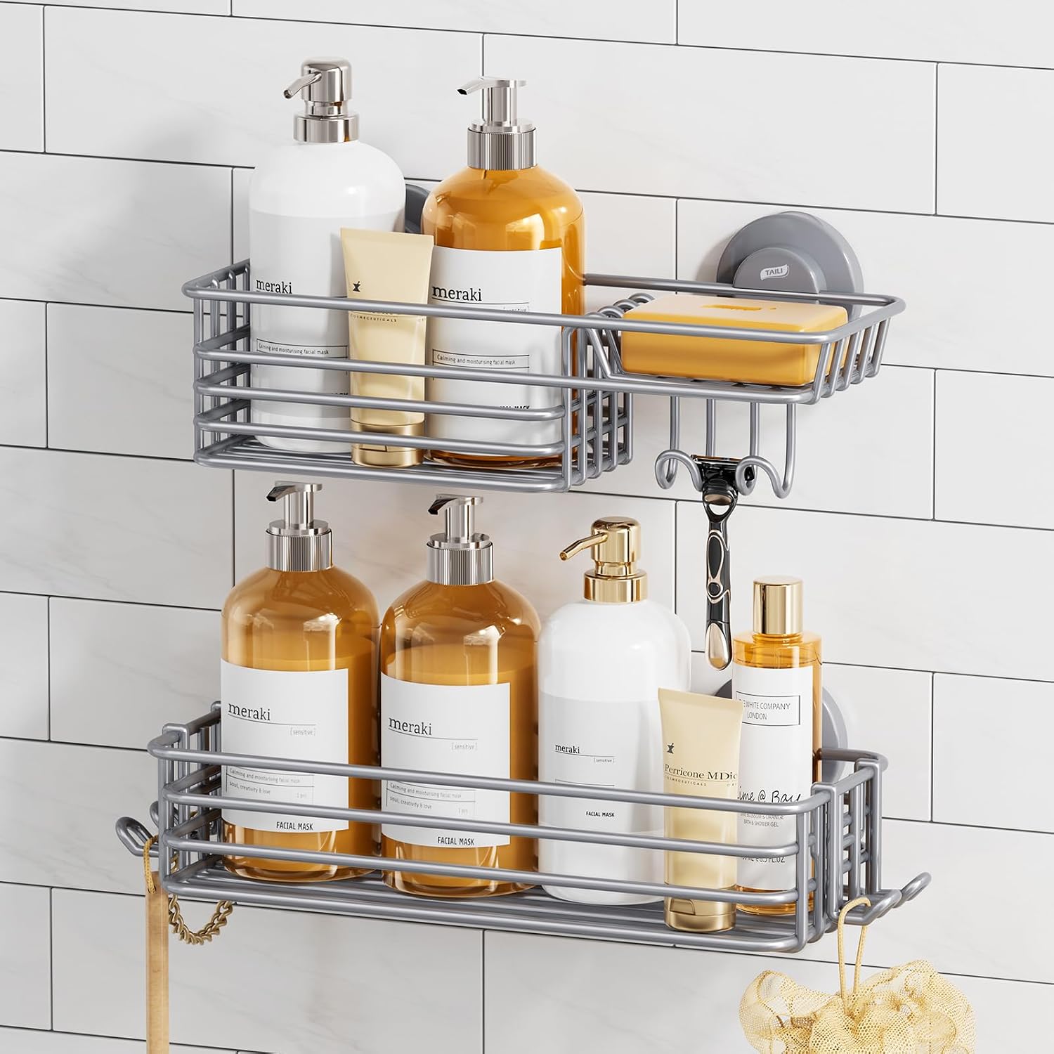 TAILI Line Series Suction Shower Caddy – No-Drill Metal Bathroom Organizer