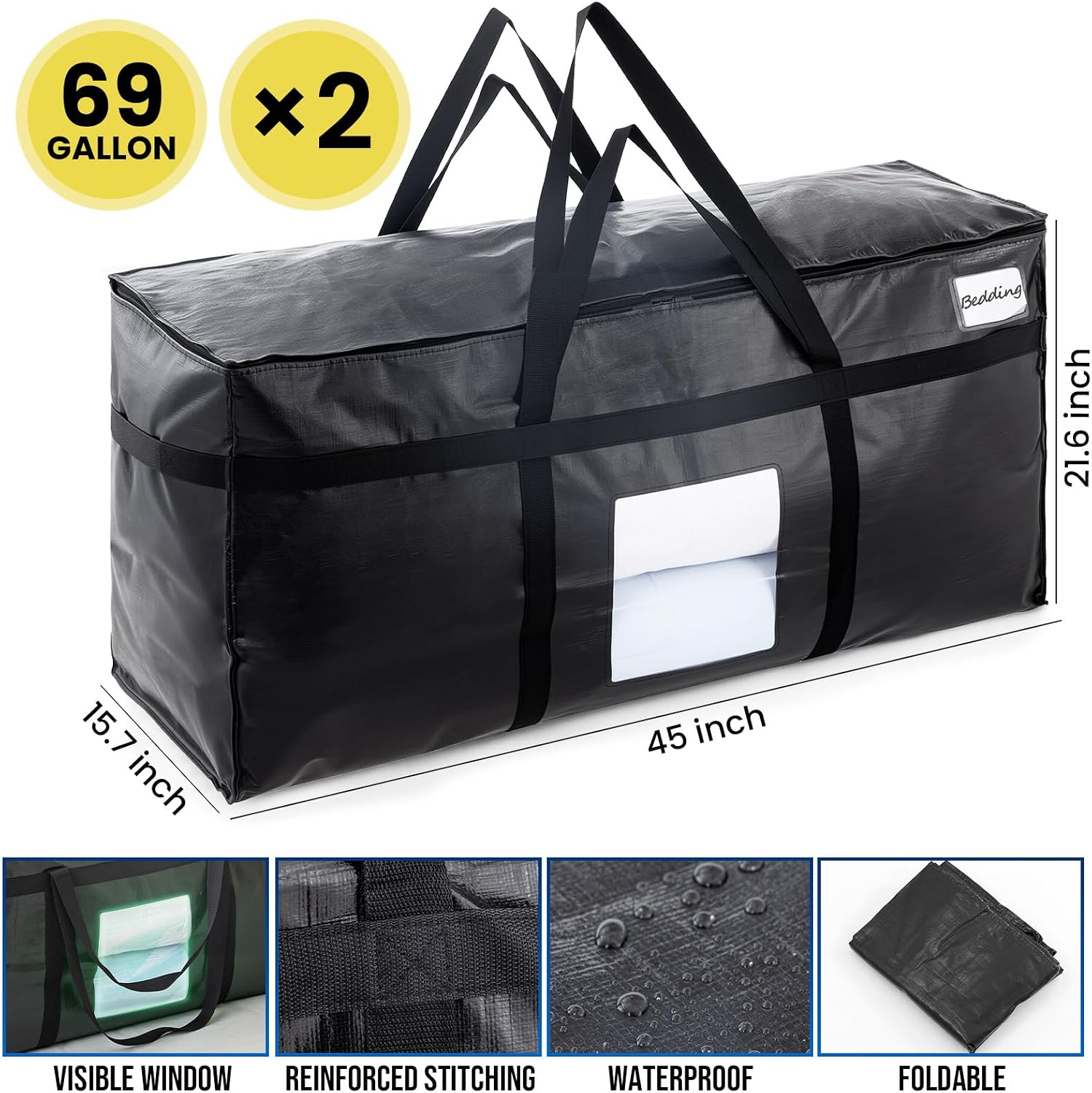 TAILI  69 Gallon Extra Blue Large Storage Bags with Window