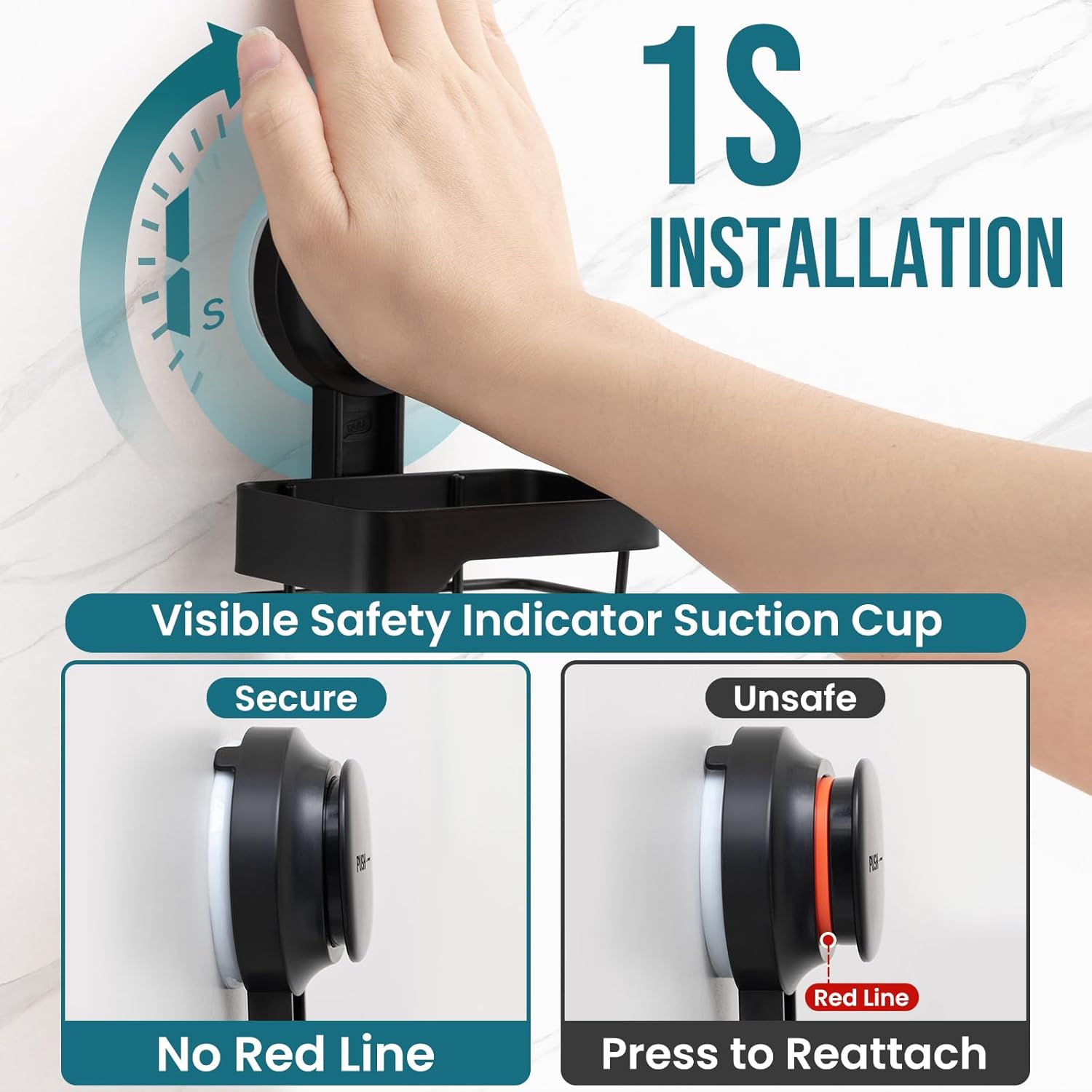 TAILI Upgraded Suction Cup Toothbrush Holder with Razor Hook Large Capacity Inverted Trapezoid Caddy