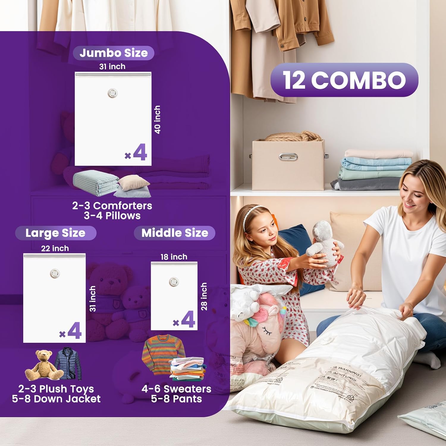 TAILI Combo Flat Vacuum Storage Bags
