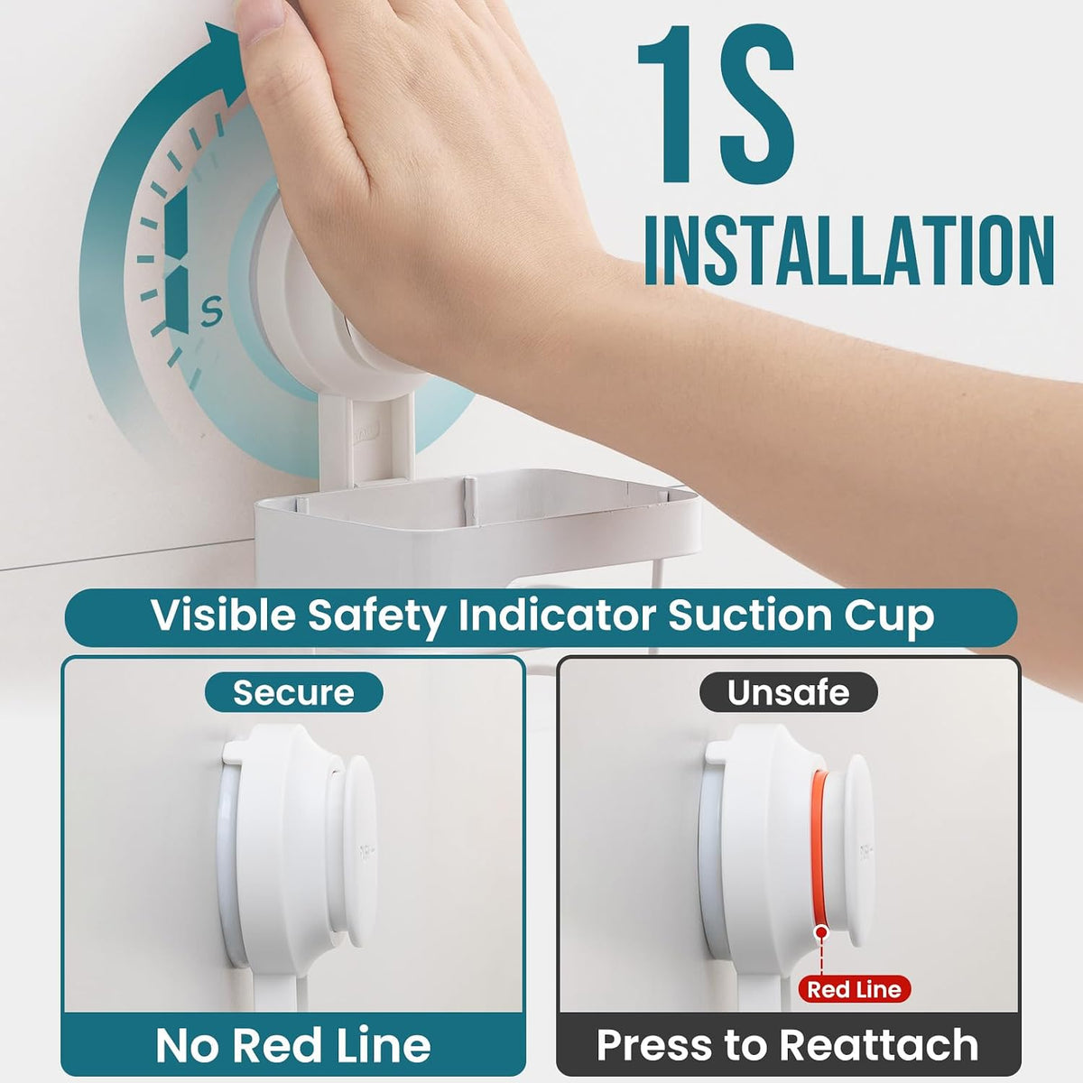 TAILI Upgraded Suction Cup Toothbrush Holder with Razor Hook Large Capacity Inverted Trapezoid Caddy