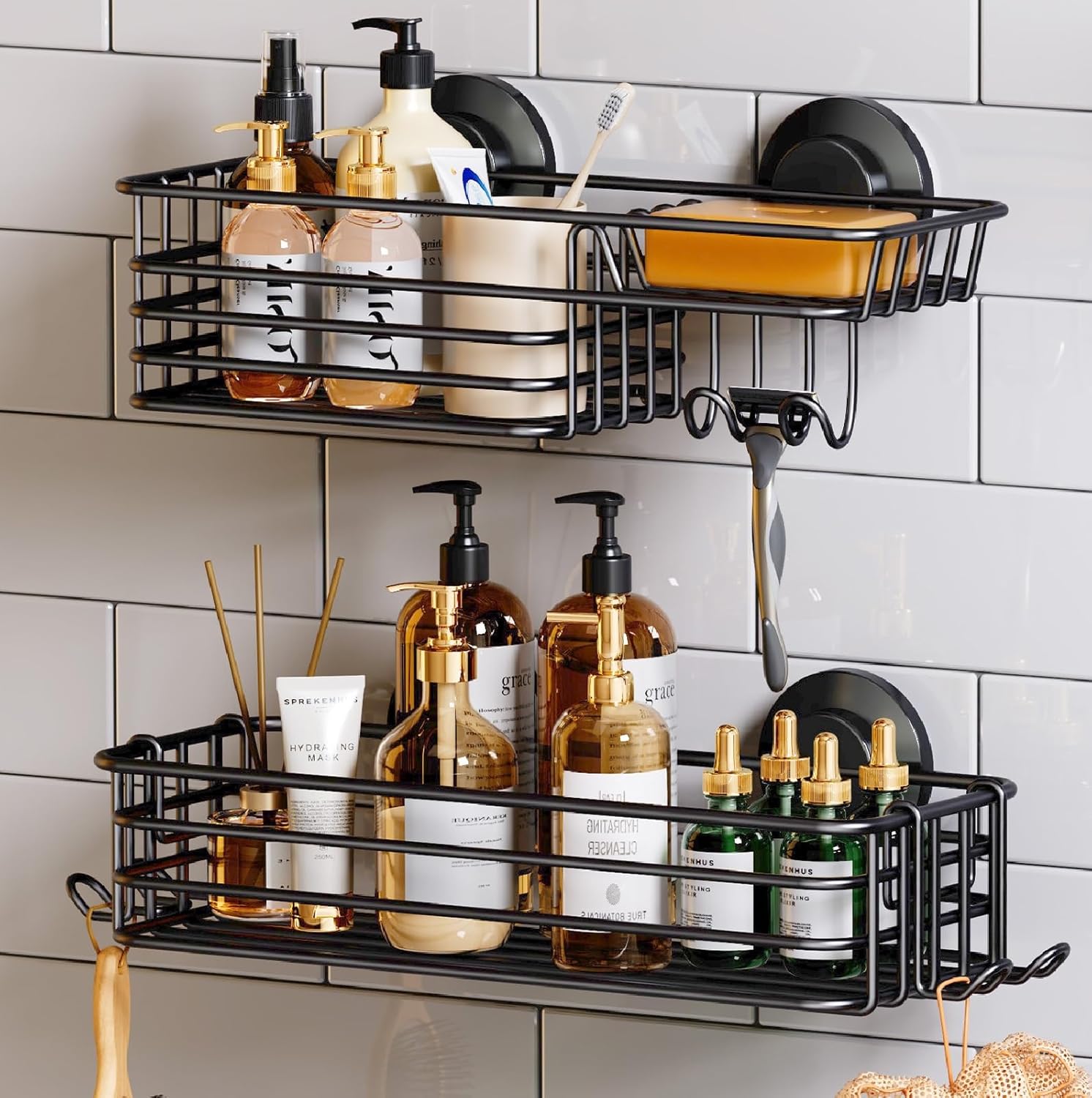 TAILI Line Series Suction Shower Caddy – No-Drill Metal Bathroom Organizer