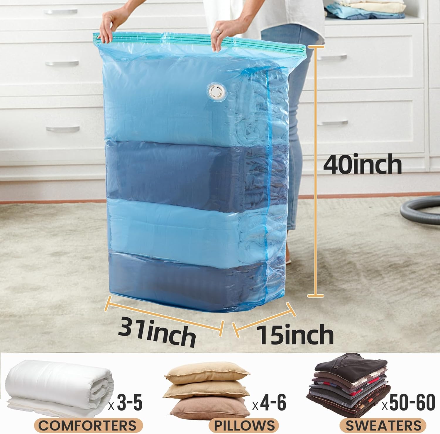 TAILI Blue Extra Large Cube Vacuum Storage Bags