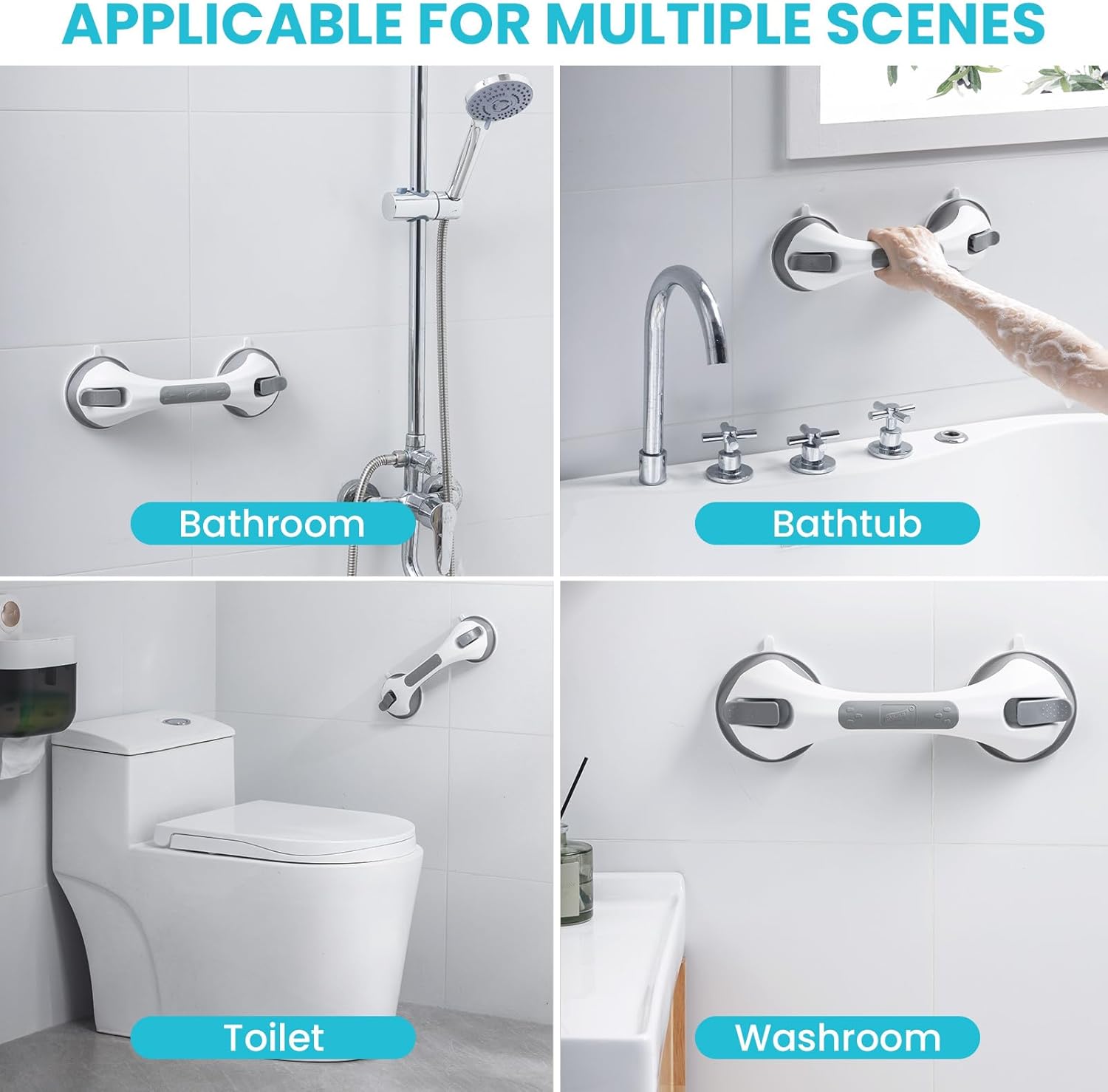 TAILI Nice Series 12 Inch Suction Shower Grab Bar – No-Drill Bathroom Safety Handle