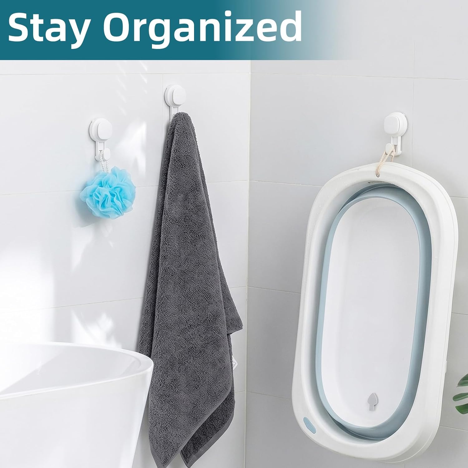 TAILI Visible Safety Indicator Suction Cup Hooks 4-Pack White Shower Wall Hook