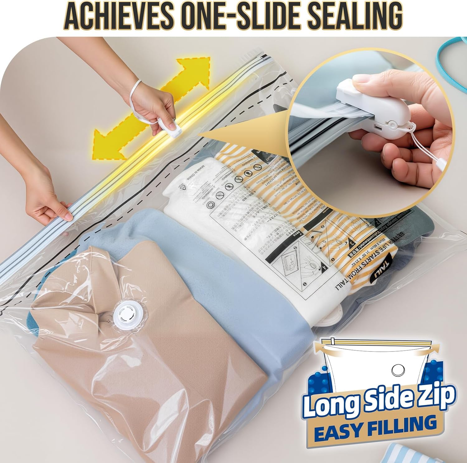 TAILI Long Side Zip Vacuum Storage Bags