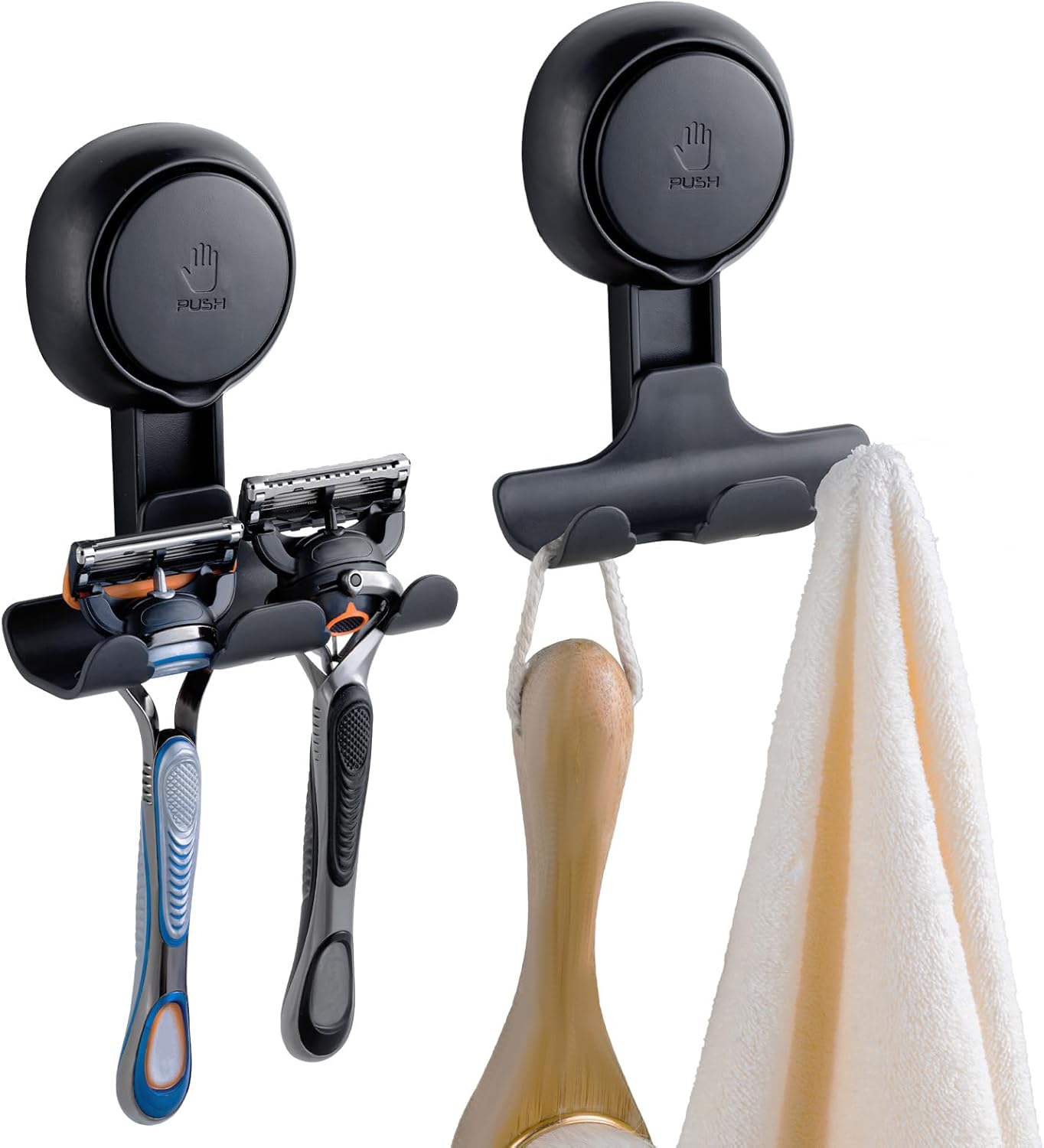 TAILI Suction Cup Razor Holder in Shower 2 Pack, Towel, Loofah, Shaver Holder for Bathroom Wall, Powerful Suction Cup Shower Hooks, Easy to Install and Reuse
