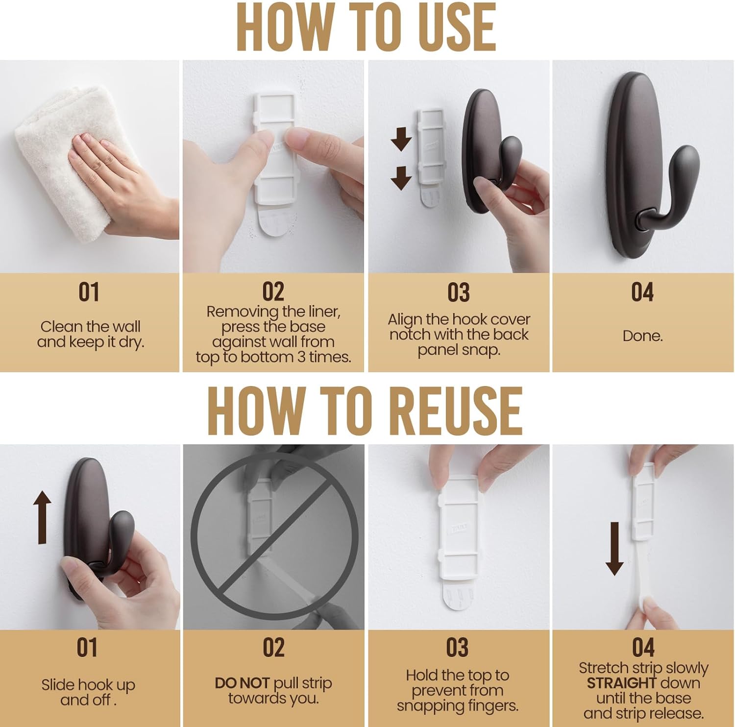 TAILI Easy-Metal Adhesive Hooks 2-Pack Heavy Duty 3.3 LBS Hangers & 4 Strips