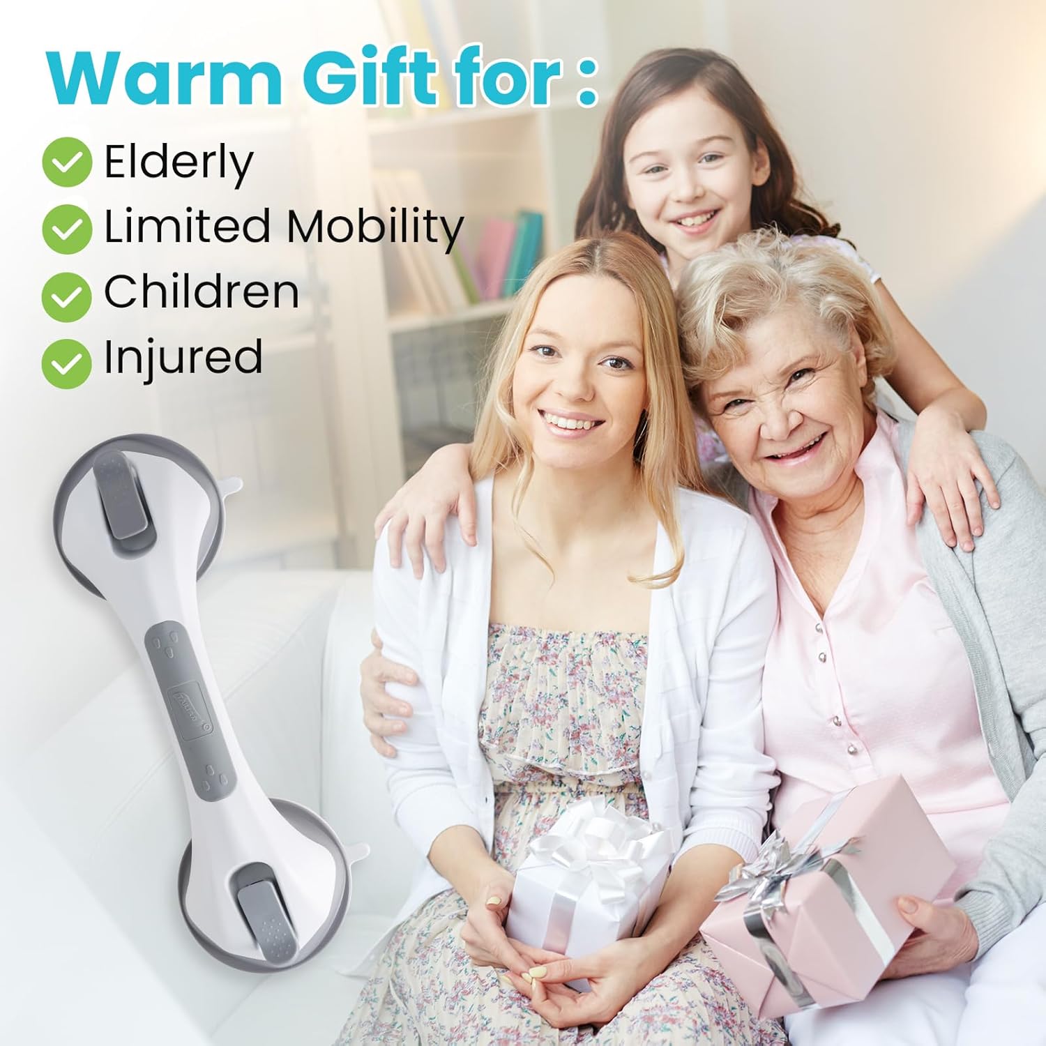 TAILI Nice Series 12 Inch Suction Shower Grab Bar – No-Drill Bathroom Safety Handle