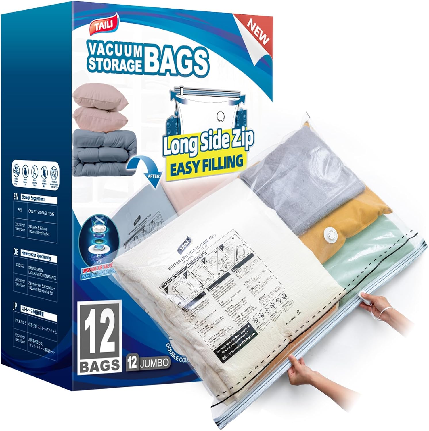 TAILI Long Side Zip Vacuum Storage Bags