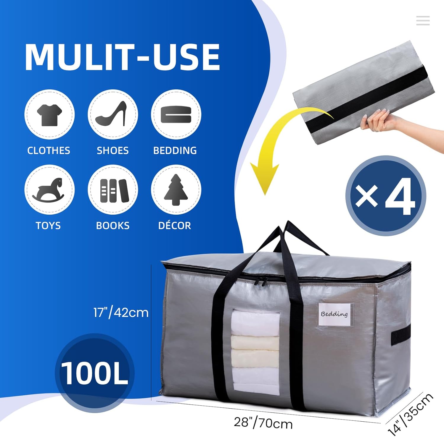 TAILI Silver Extra Large Moving Bags with Window