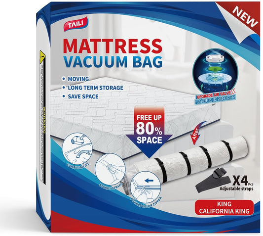 TAILI Mattress Vacuum Storage Bag, Foam Mattress Vacuum Bag (Full/Queen) with 4 Straps, Sealable Bag for Memory Foam, Latex, Easy Moving, Transport and Storage