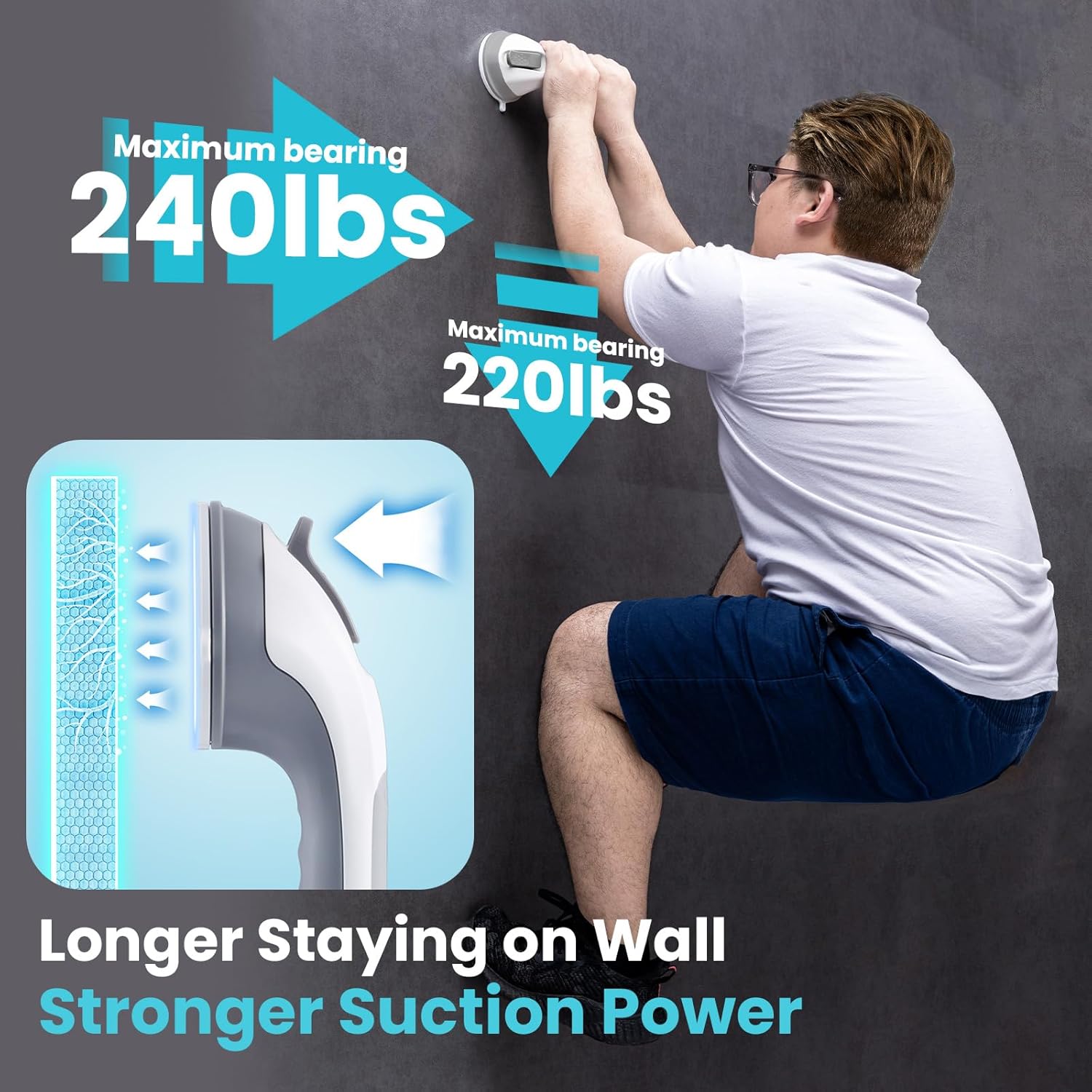 TAILI Nice Series 12 Inch Suction Shower Grab Bar – No-Drill Bathroom Safety Handle