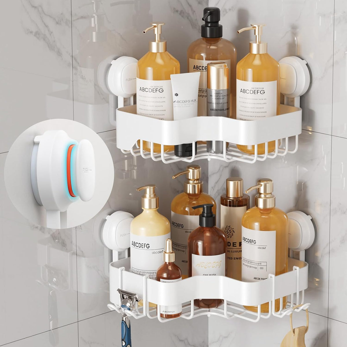 TAILI Corner Shower Caddy Suction Cup, 2 Pack Shower Shelf With Hook