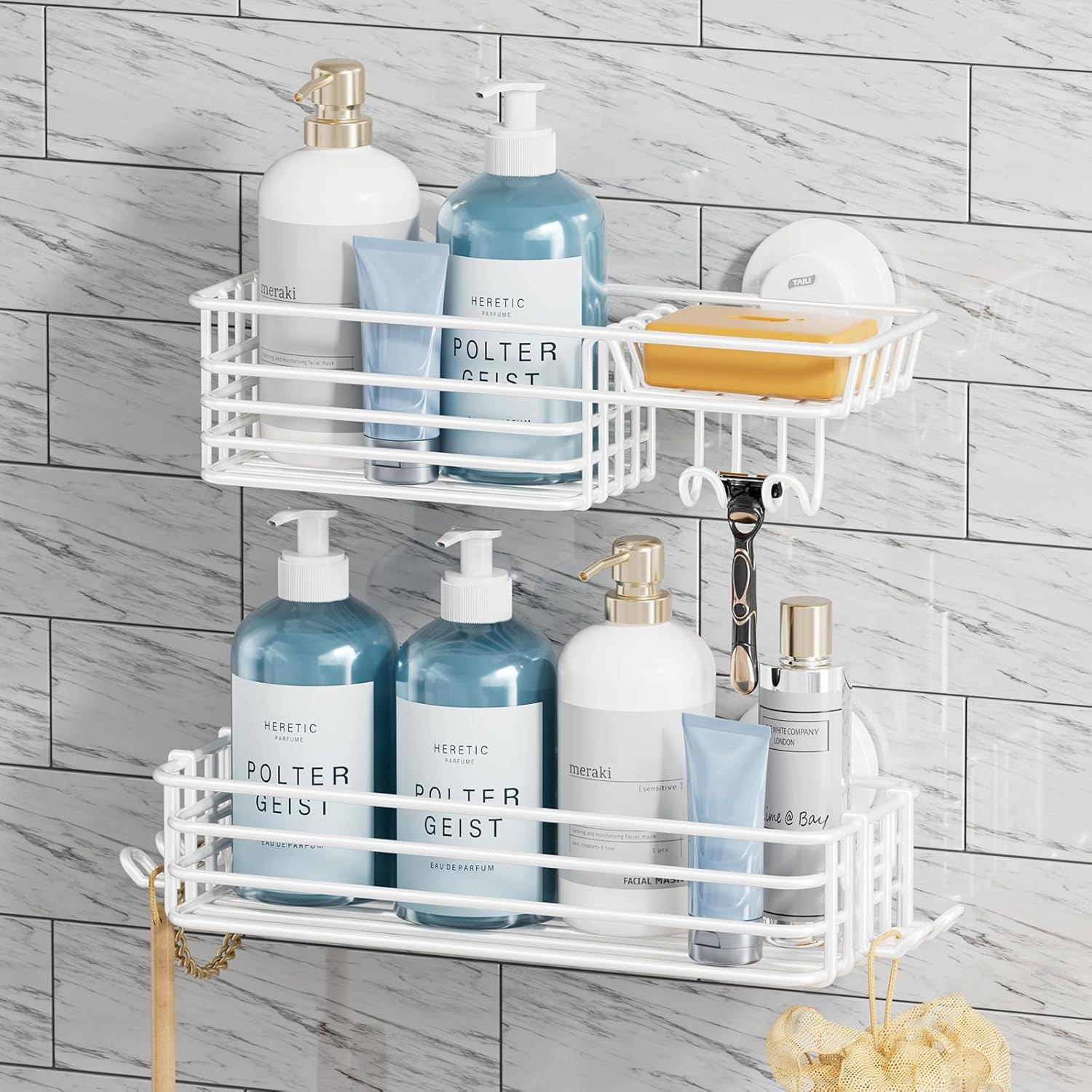 TAILI Line Series Suction Shower Caddy – No-Drill Metal Bathroom Organizer
