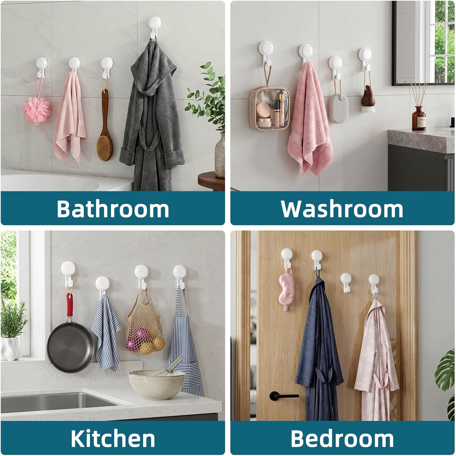TAILI Visible Safety Indicator Suction Cup Hooks 4-Pack White Shower Wall Hook